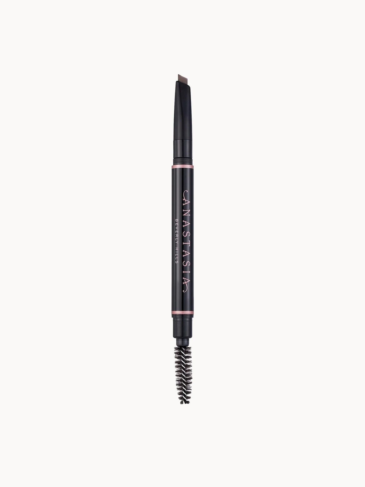 Anastasia Beverly Hills Brow Definer - Taupe, slim black retractable pencil with angled tip and built-in spoolie end, ABH gold logo