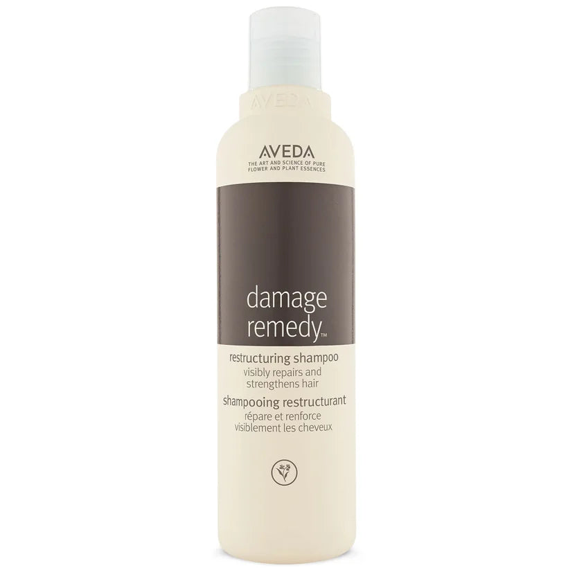 Aveda Damage Remedy Restructuring Shampoo 250ml in a brown bottle with flip cap