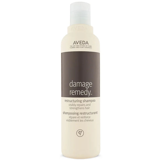 Aveda Damage Remedy Restructuring Shampoo 250ml in a brown bottle with flip cap
