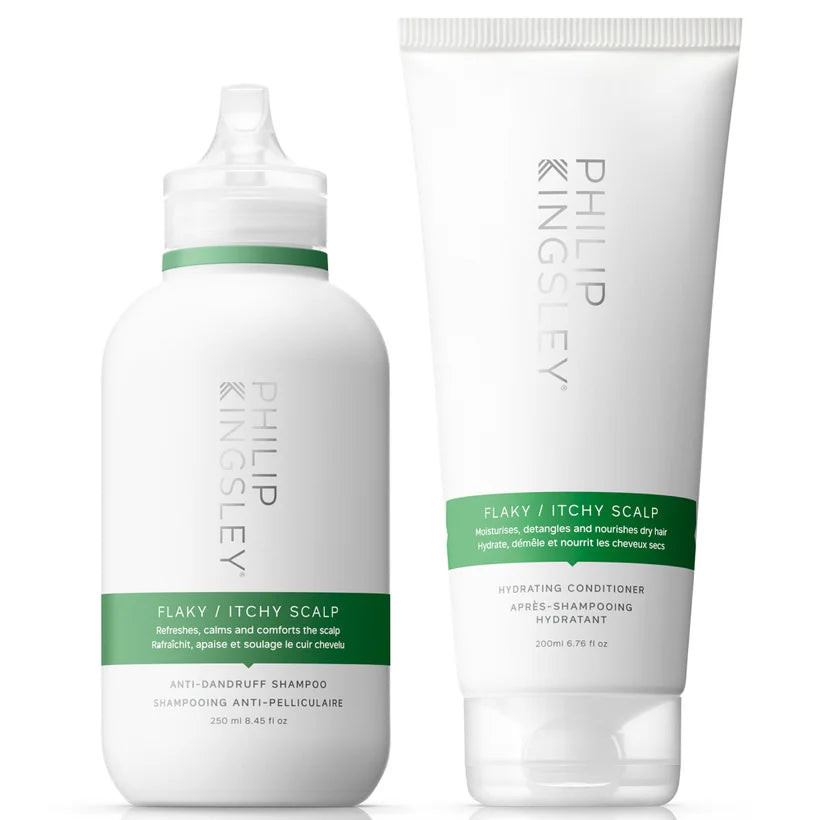 Philip Kingsley Flaky/Itchy Scalp Shampoo 250ml and Conditioner 200ml Duo with Philip Kingsley shampoo and conditioner tubes shown together in product image