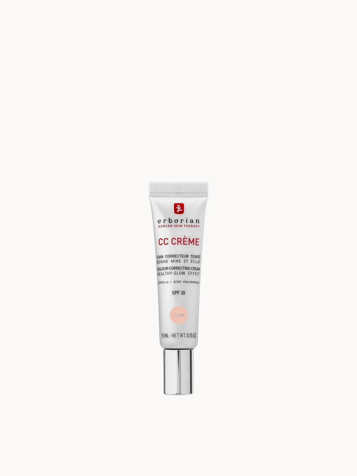 Erborian CC Crème SPF30 15ml - Clair, small white squeeze tube with black Erborian lettering and screw cap