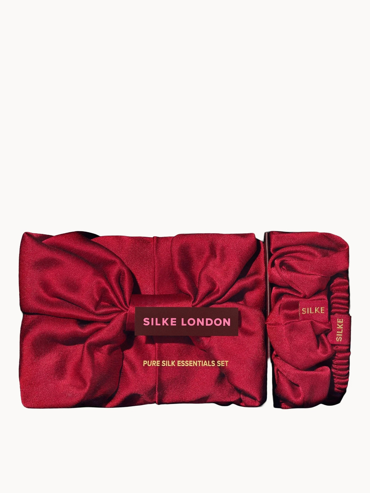 SILKE London Silk Essentials Set Berry, red satin-look hair wrap with two matching scrunchies