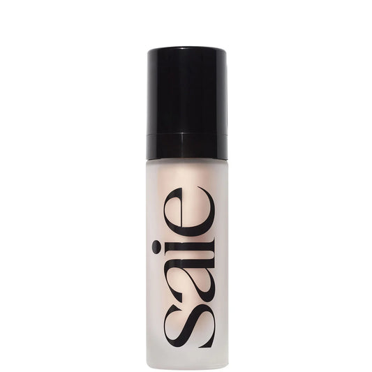 Saie Glowy Super Gel Starglow, small frosted glass bottle with gold pump and cream label