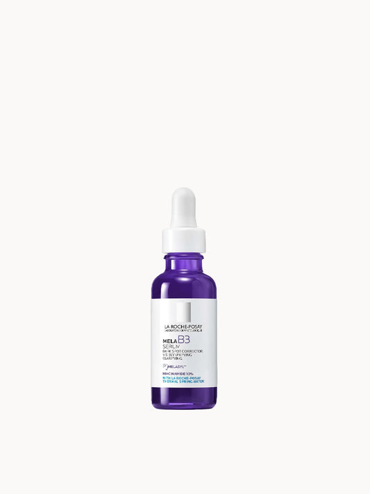 La Roche-Posay MelaB3 Serum Intense Anti-Dark Spot Serum for Hyperpigmentation 30ml, clear pump bottle with white cap and La Roche-Posay MelaB3 branding