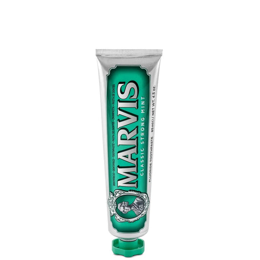Marvis Classic Strong Mint Toothpaste 85ml mint green toothpaste tube with white cap and Marvis branded packaging