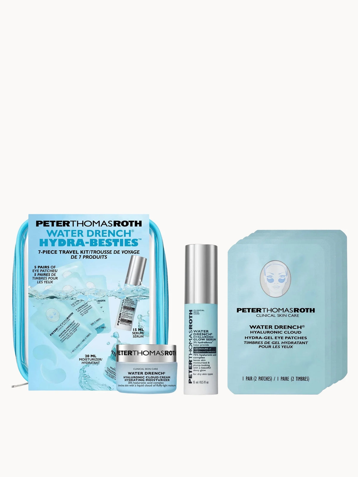 Peter Thomas Roth Water Drench Hydra-Besties 7-Piece Travel Kit, pink and white boxed skincare set