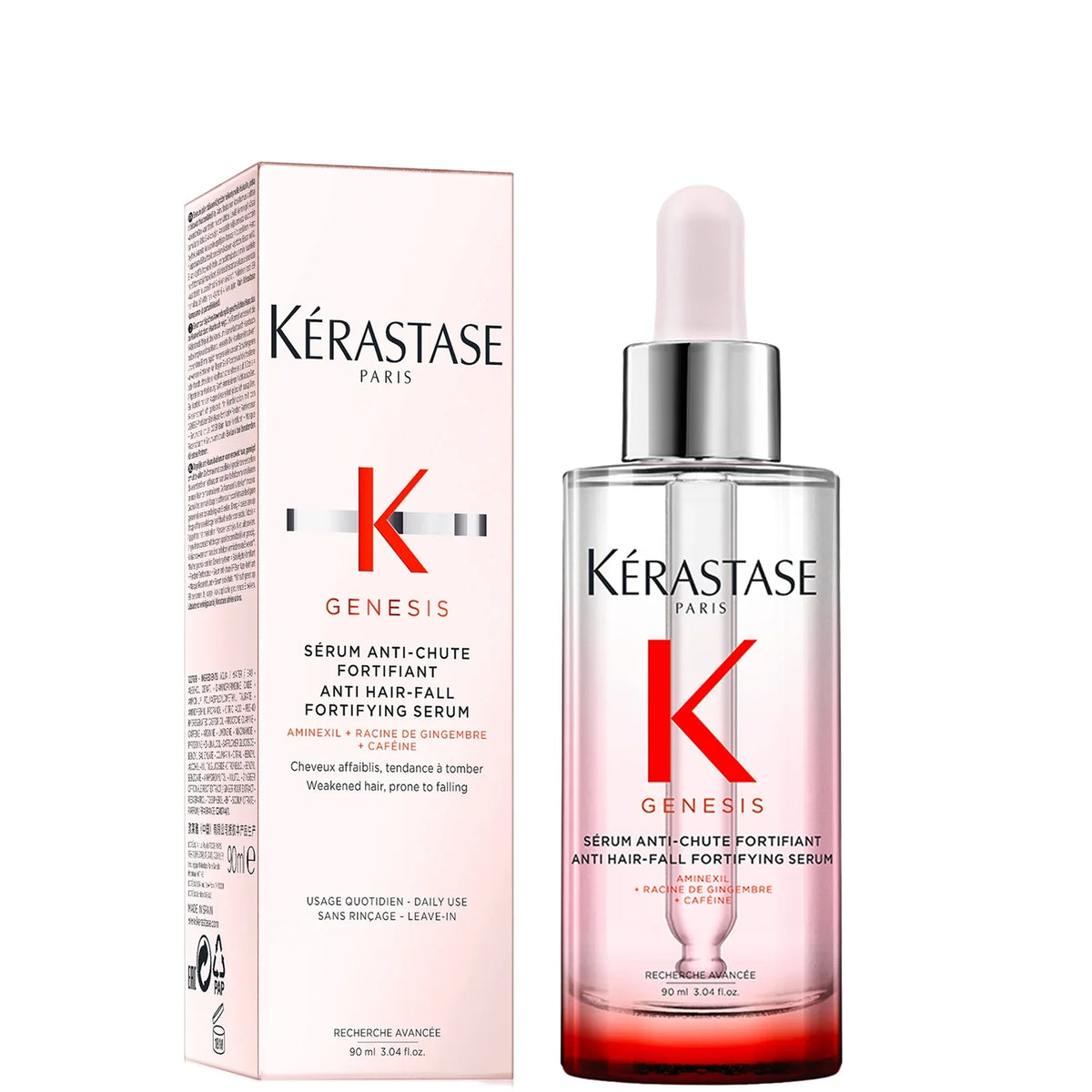 Kerastase Genesis Serum Anti-Chute Fortifiant 90ml, clear glass bottle with pipette dropper and turquoise label
