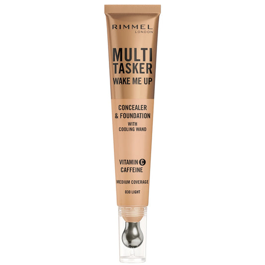 Rimmel London Multi-Tasker Wake Me Up Concealer 030 Light brightening liquid concealer providing natural coverage for light skin tones.