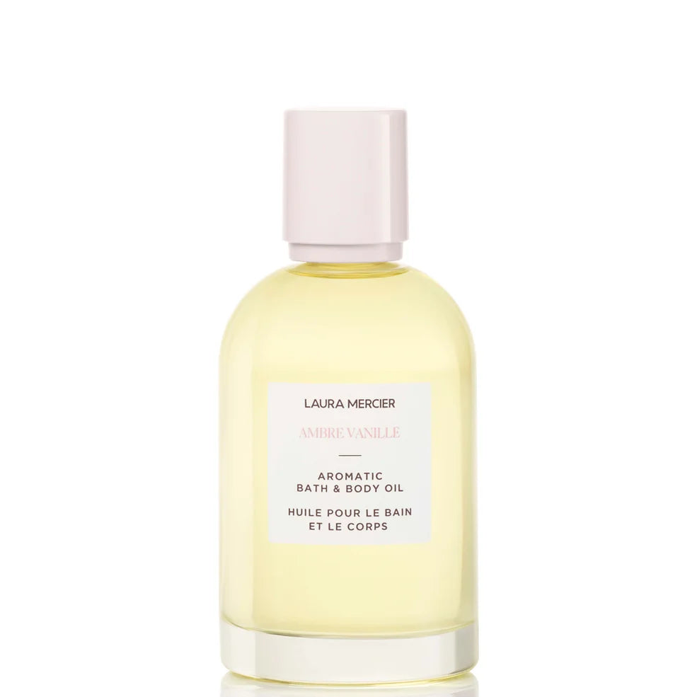 Laura Mercier bath and body oil with warm Ambre Vanille fragrance
