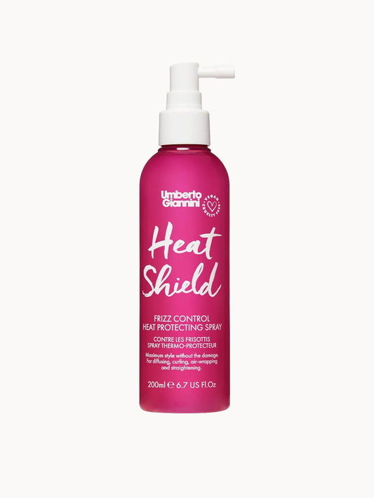 Umberto Giannini Heat Shield 200ml, clear spray bottle with pink and orange label