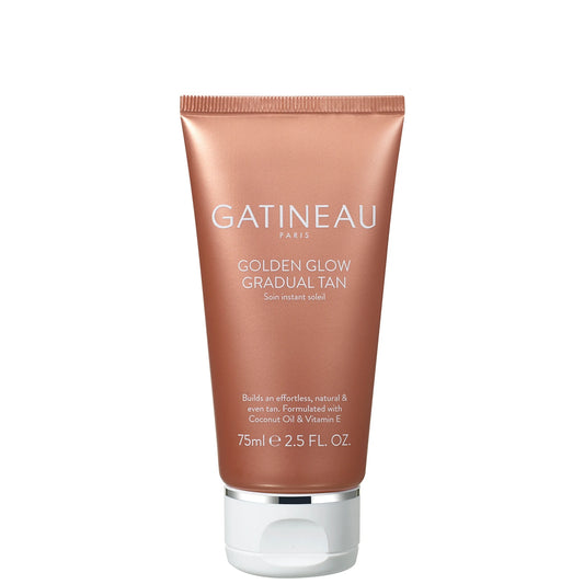 Gatineau Golden Glow Gradual Tan Cream 75ml, gold pump bottle with white cap