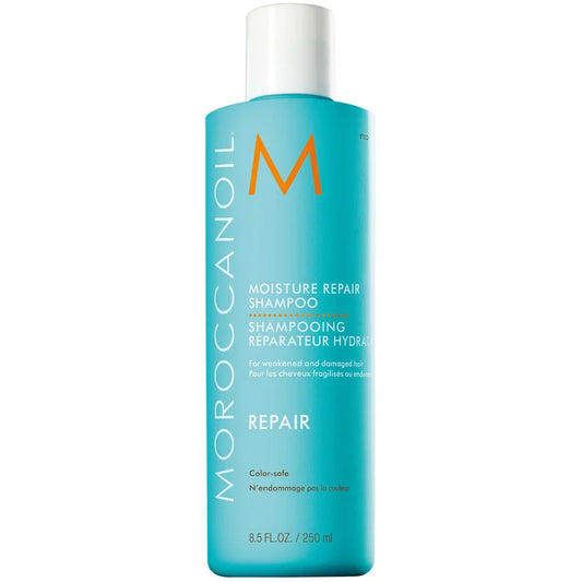 Moroccanoil Moisture Repair Shampoo 250ml turquoise bottle with white label and flip top cap