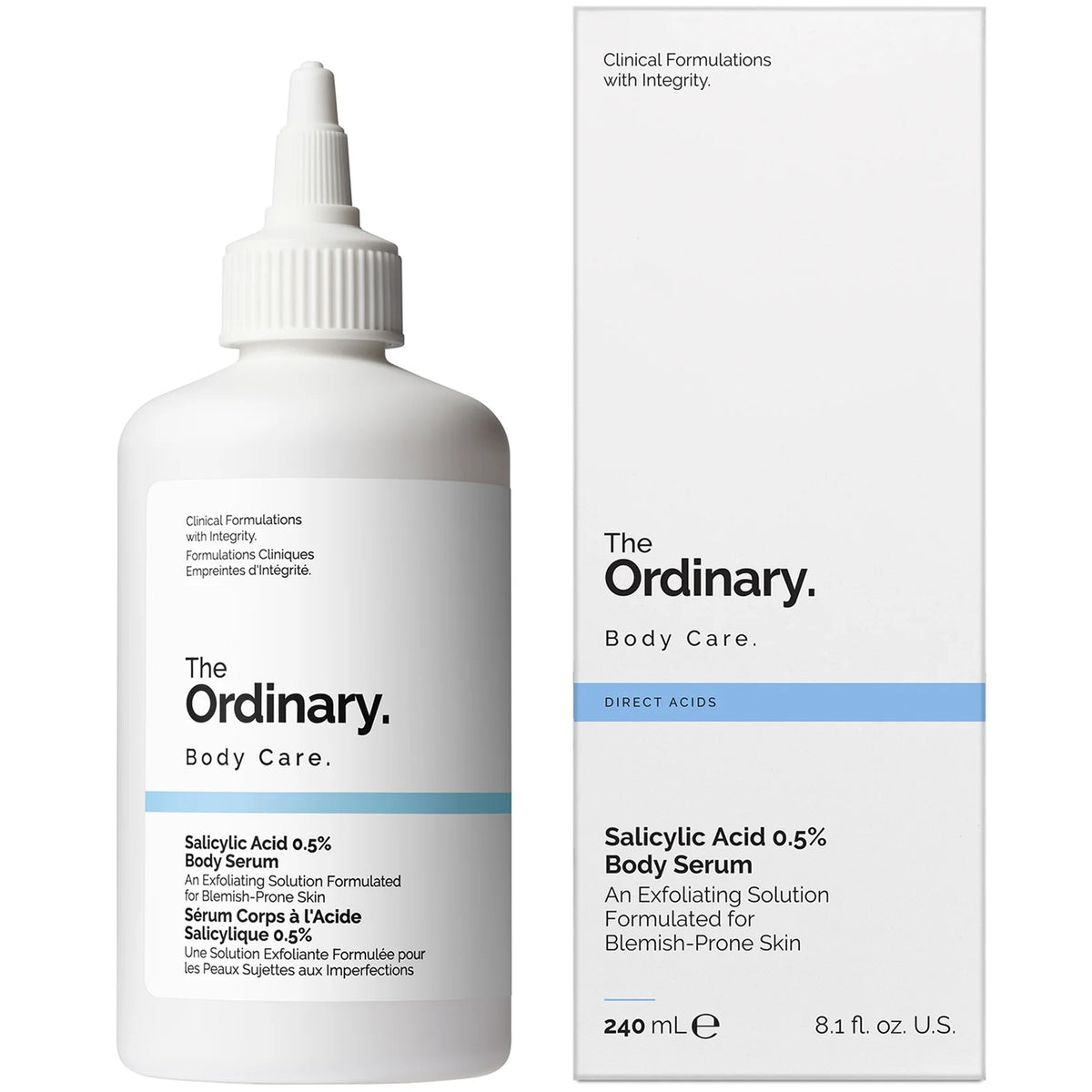 The Ordinary Salicylic Acid 0.5% Body Serum 240ml in transparent bottle with white label and screw cap