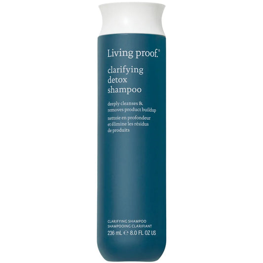 Living Proof Clarifying Detox Shampoo 236ml grey bottle with black cap shown on plain background