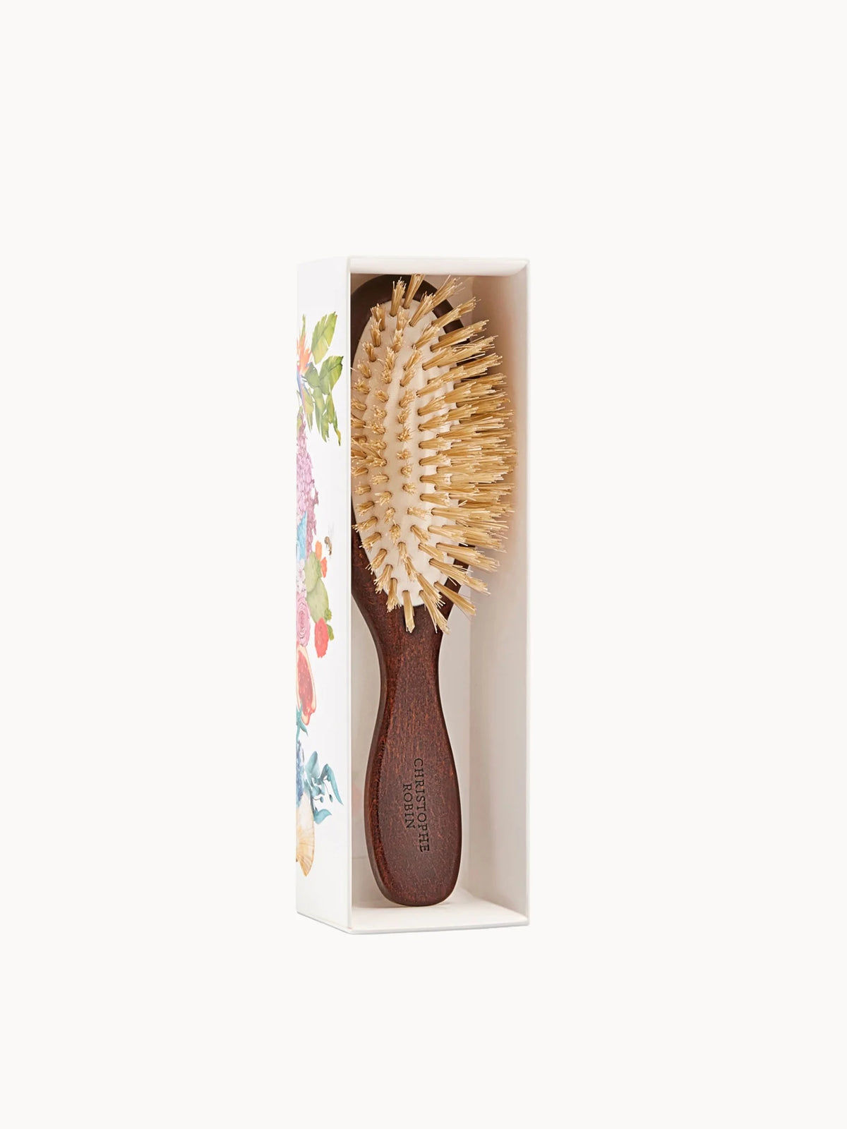 Christophe Robin Travel Hairbrush with Natural Boar - Bristle and Wood, small travel hairbrush with a wooden handle and dense natural boar bristles