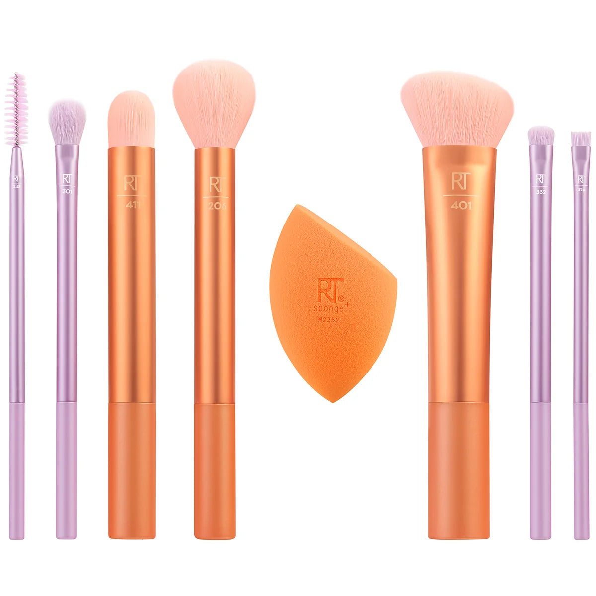 Real Techniques Level Up set with brushes and sponges for a complete makeup routine in vibrant packaging