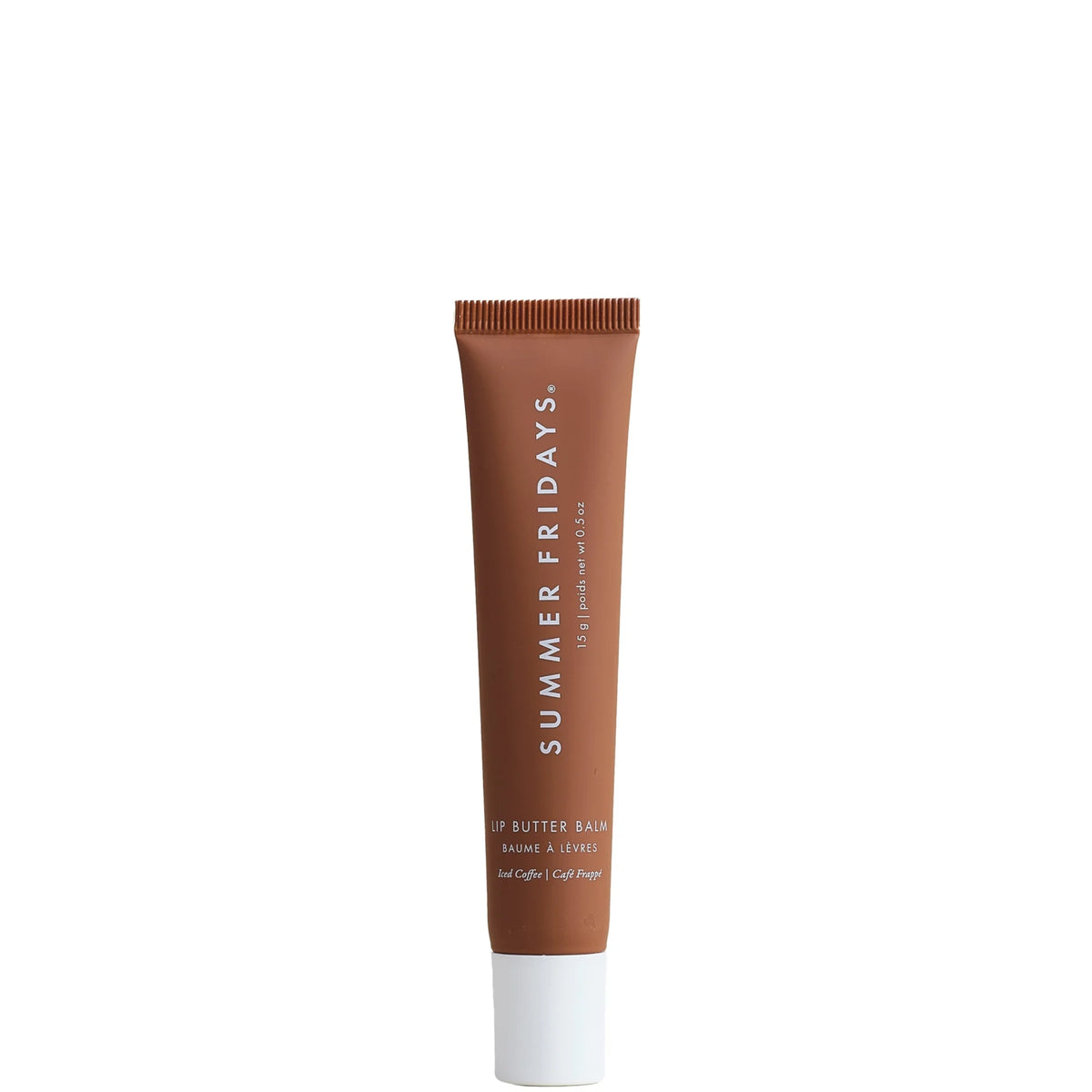 Summer Fridays Lip Butter Balm Iced Coffee, sage green squeeze tube with doe-foot applicator