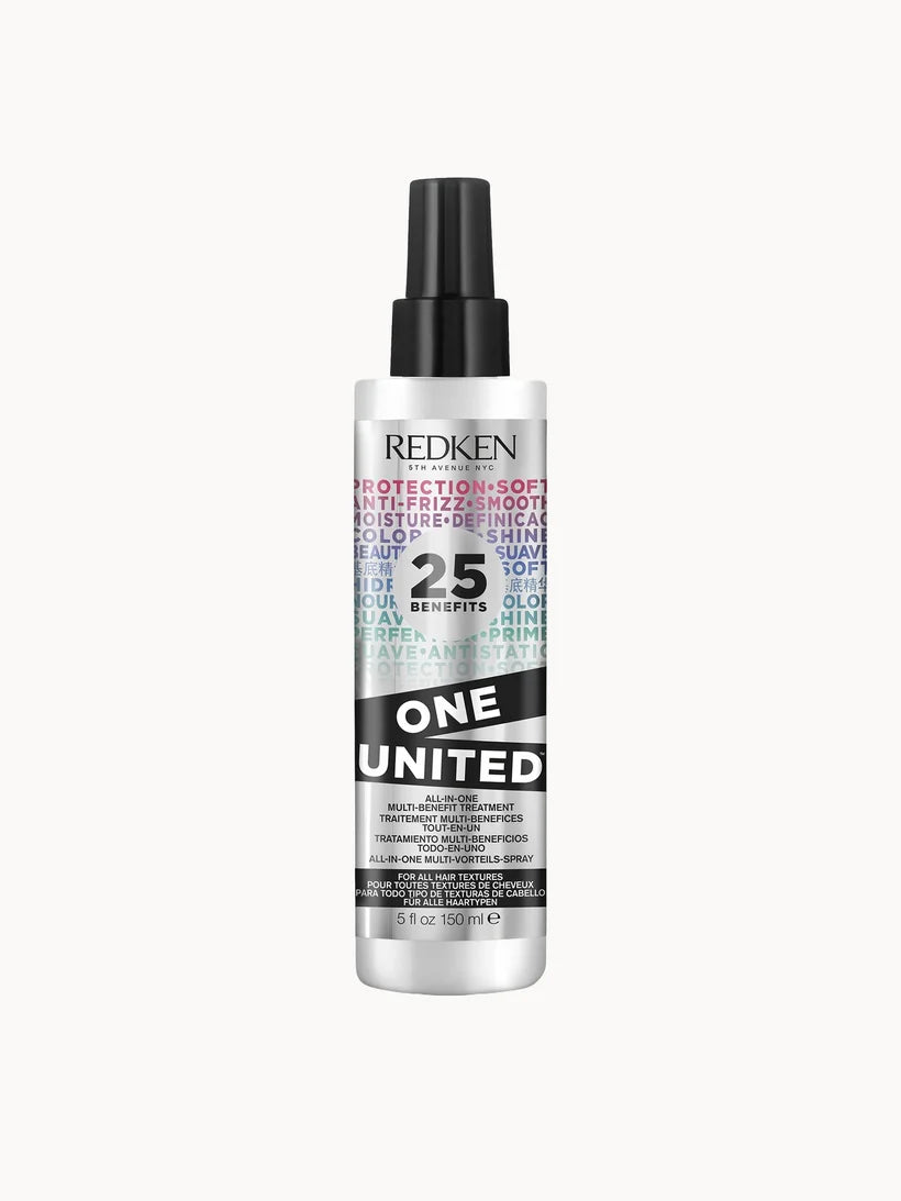 Redken One United Multi-Benefit Treatment 150ml, clear spray bottle with lilac cap and purple Redken branding