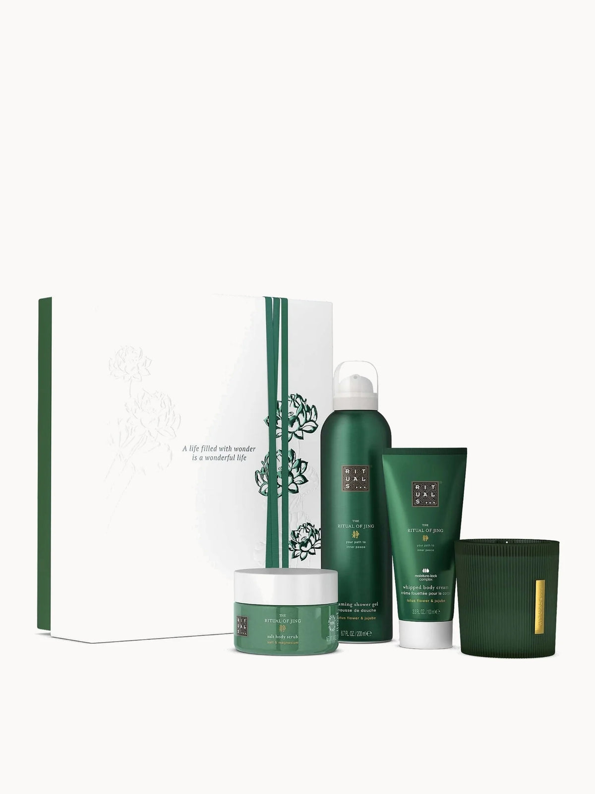 RITUALS The Ritual of Jing Lotus Flower & Jujube Bath & Body Medium Gift Set, patterned box with RITUALS Ritual of Jing branding and gift ribbon