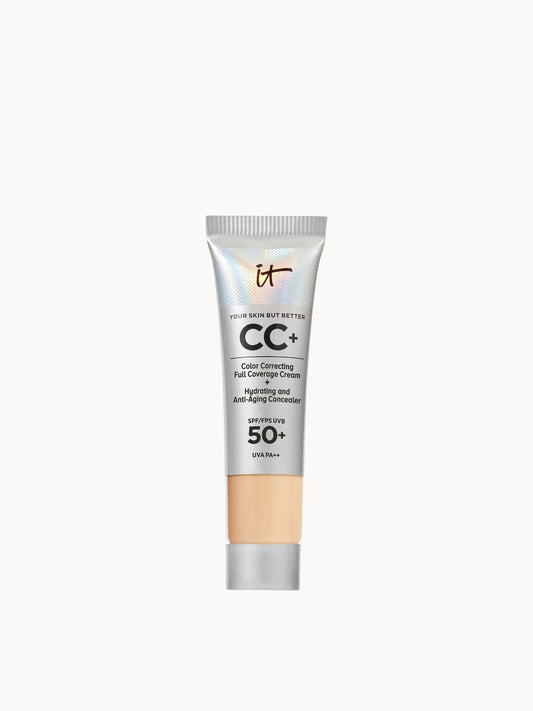 IT Cosmetics Your Skin But Better CC+ Cream with SPF50 12ml - Light Medium, slim travel-size squeeze tube with IT Cosmetics branding and white cap