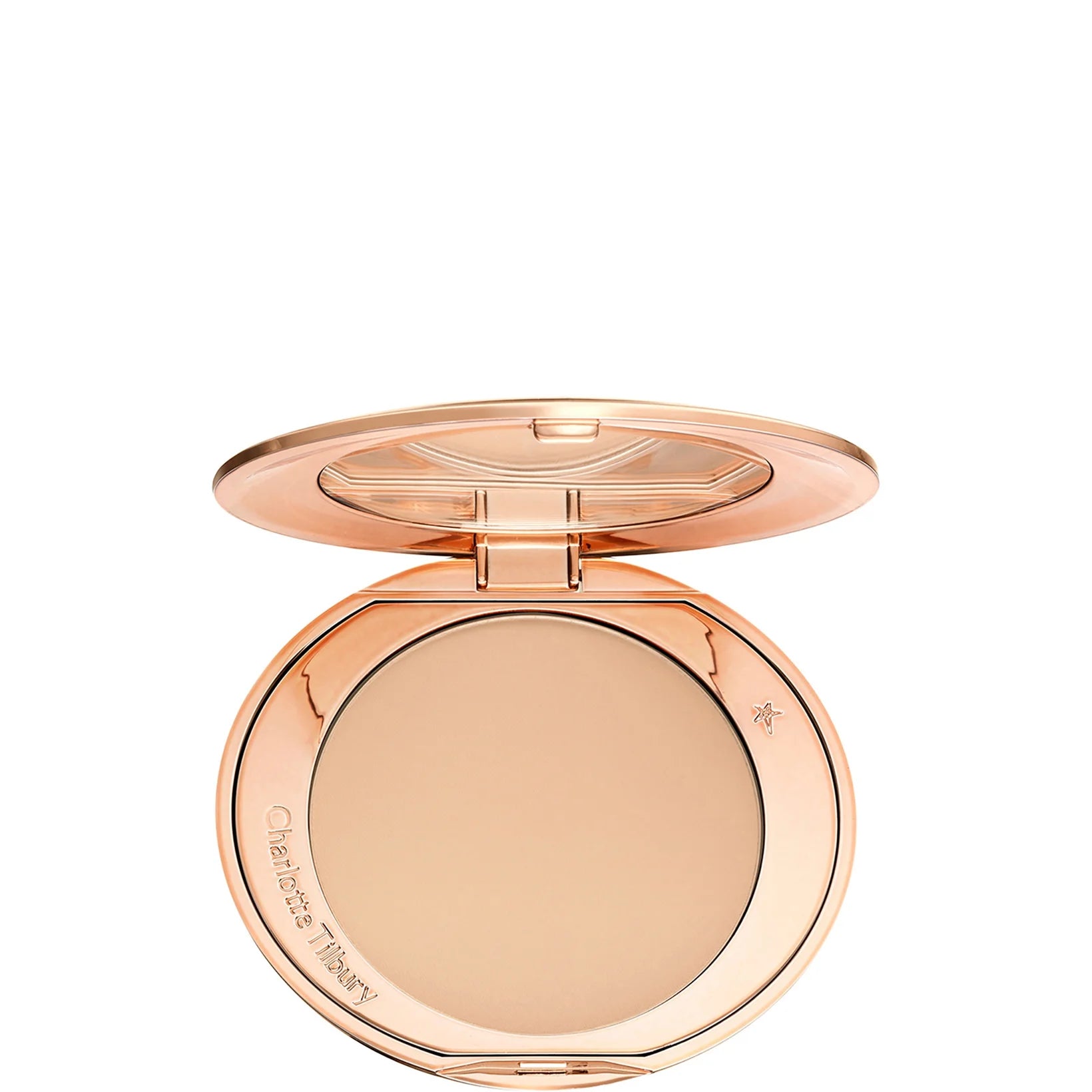 Charlotte Tilbury Airbrush Flawless Finish Medium – Luxurious powder compact with soft beige powder for a flawless, matte complexion.