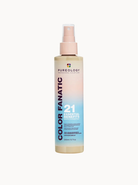 Pureology Color Fanatic Multi-Purpose Hair Spray 200ml, clear bottle with black cap and Pureology Color Fanatic branding