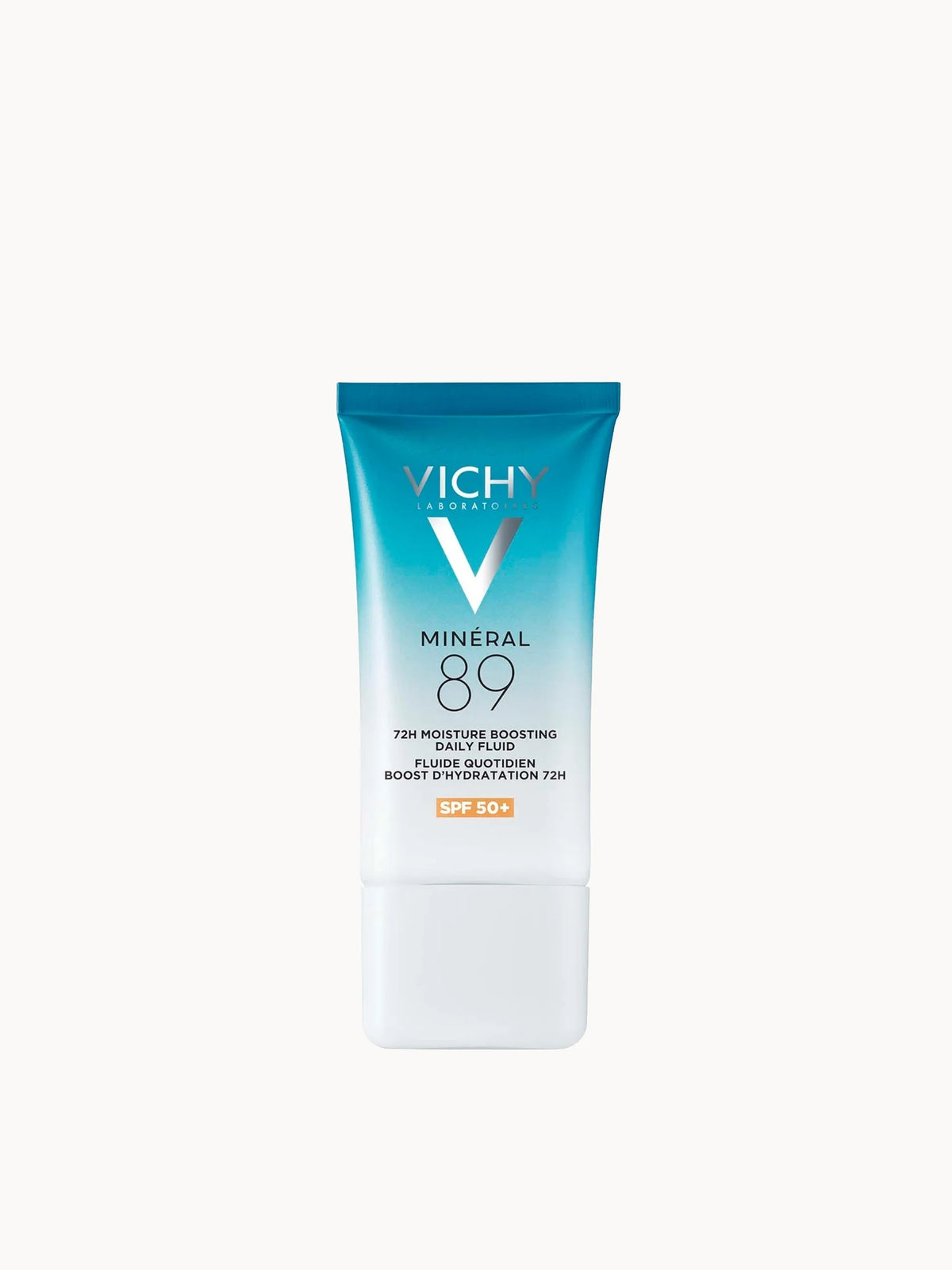 Vichy Mineral 89 72H SPF50+ Daily Fluid 50ml, blue and white pump bottle