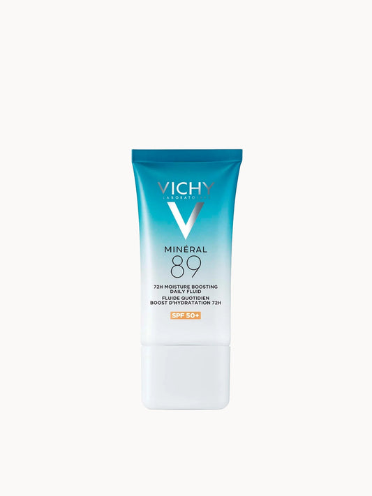 Vichy Mineral 89 72H SPF50+ Daily Fluid 50ml, blue and white pump bottle