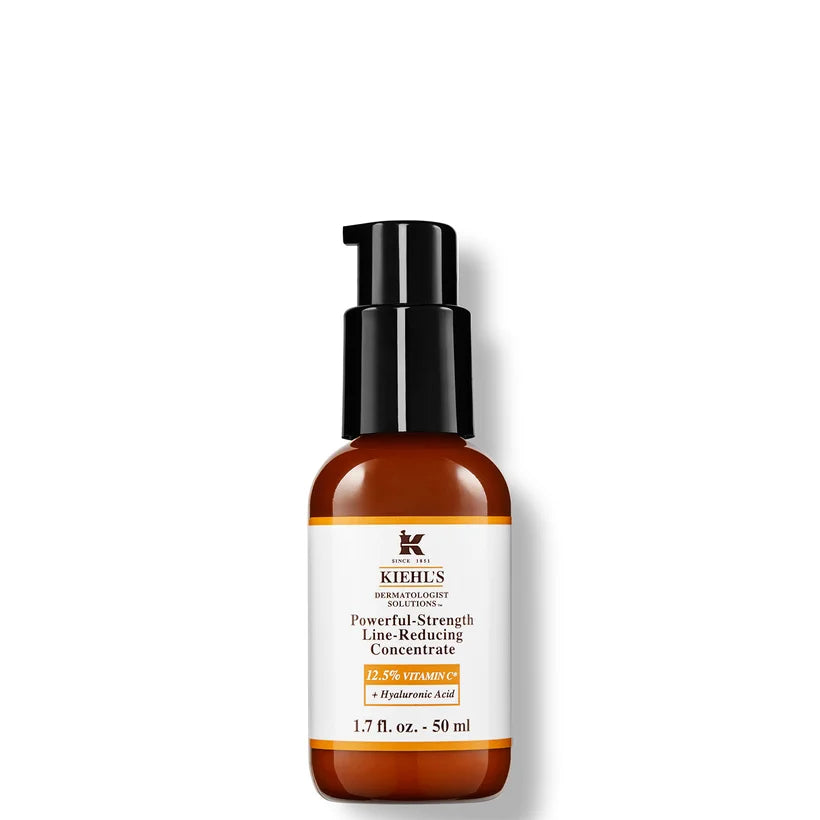 Kiehl's Powerful-Strength Line-Reducing Concentrate 12.5% Vitamin C + Hyaluronic Acid 50ml amber glass bottle with a dropper
