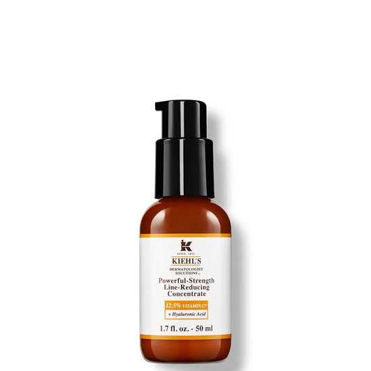 Kiehl's Powerful-Strength Line-Reducing Concentrate 12.5% Vitamin C + Hyaluronic Acid 50ml amber glass bottle with a dropper
