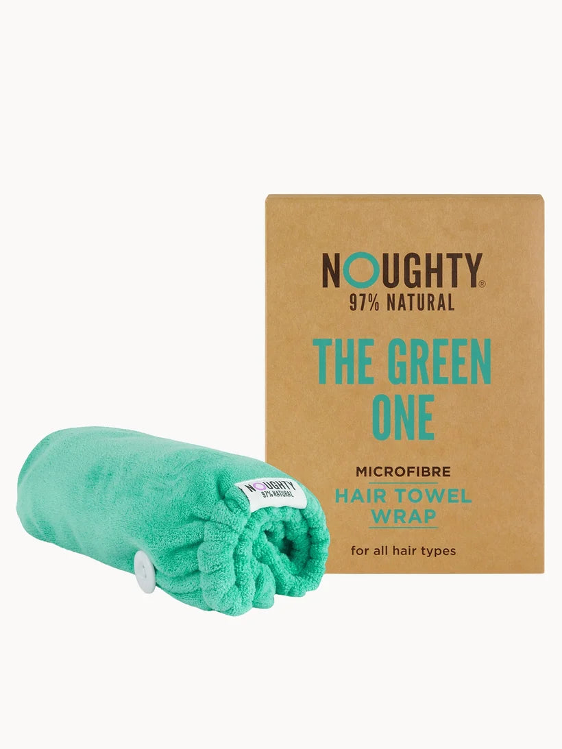 Noughty Hair Towel Green soft microfiber hair wrap towel in green with button fastening
