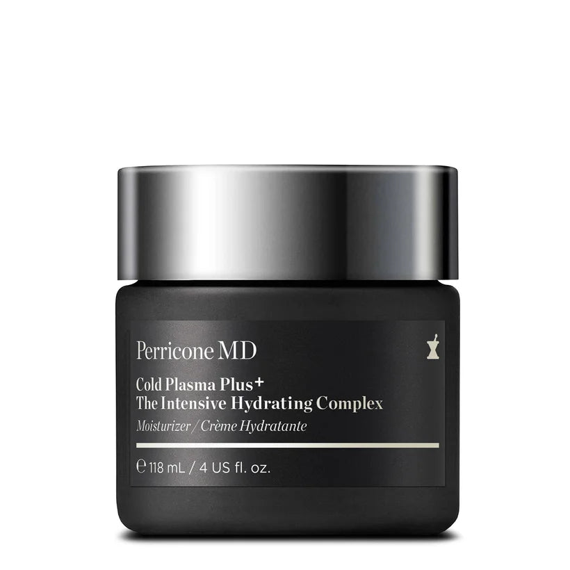 Perricone MD Cold Plasma Plus+ The Intensive Hydrating Complex 4oz white jar with a smooth silver screw-top lid