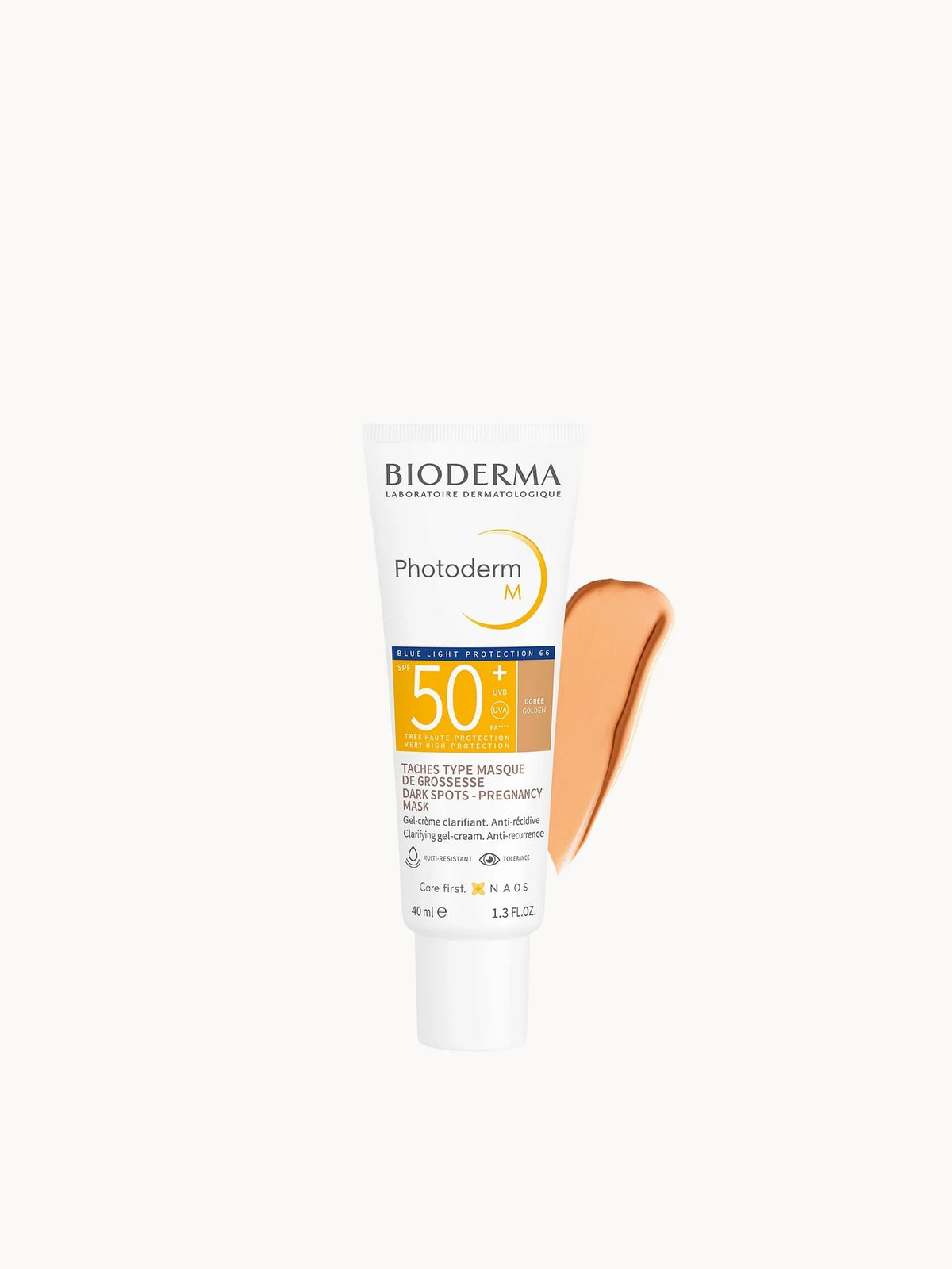 Bioderma Photoderm M SPF50+ Tinted Sunscreen 40ml, white tube with pink and orange text