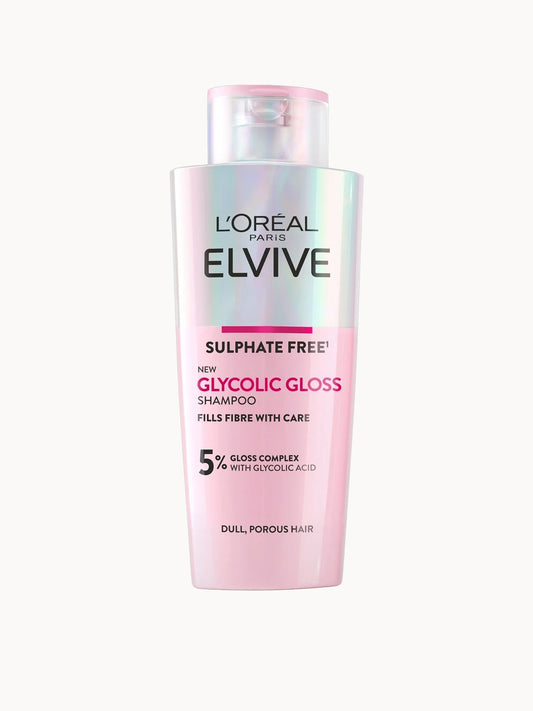 L'Oréal Paris Elvive Glycolic Gloss Sulphate Free Shampoo for Dull Hair 200ml, 200ml shampoo bottle