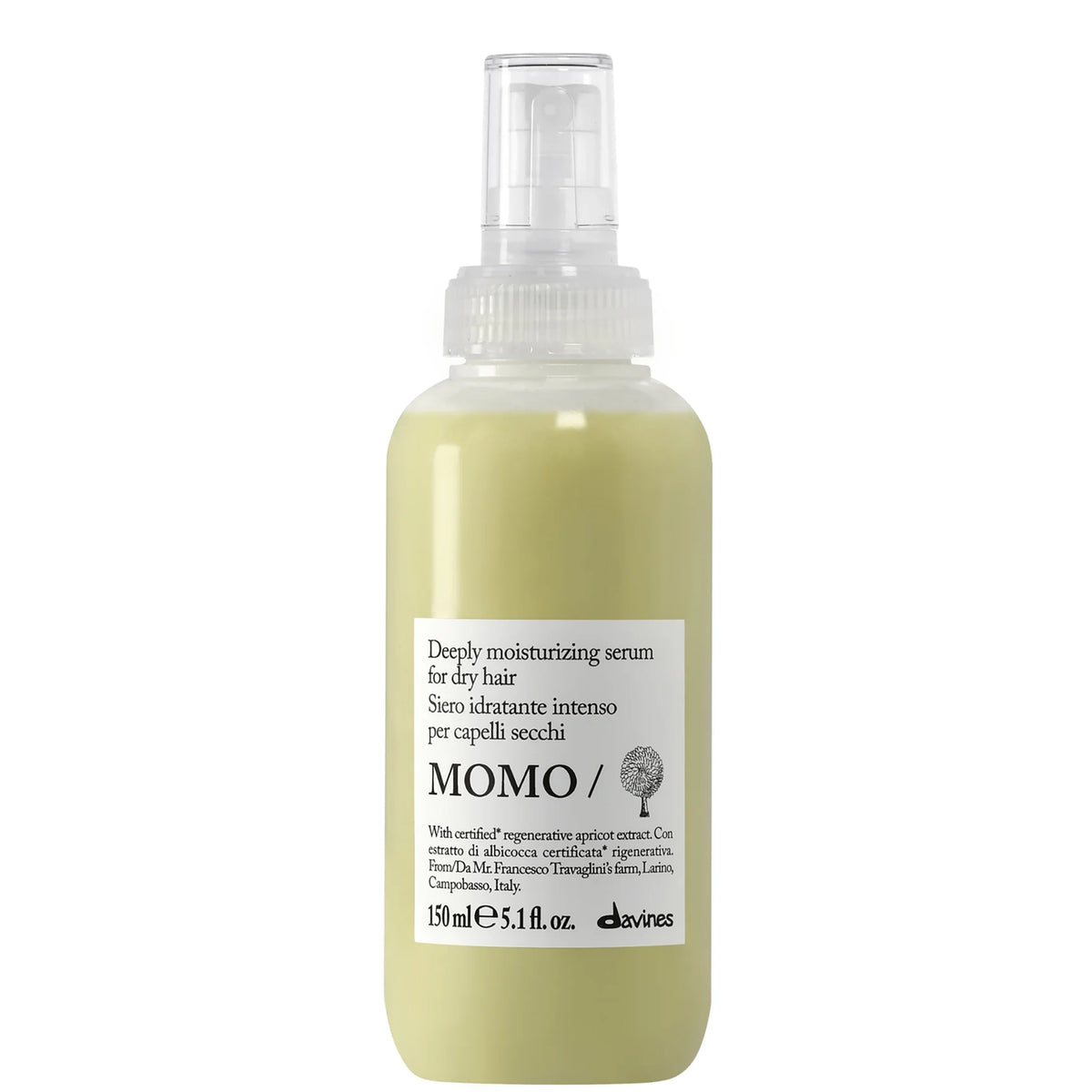 Davines Momo Serum 150ml, orange and white pump bottle