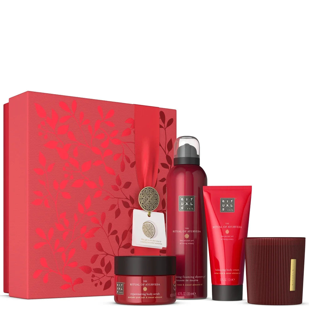 Rituals Ayurveda Bath and Body Gift Set, sweet almond and Indian rose body care kit.
