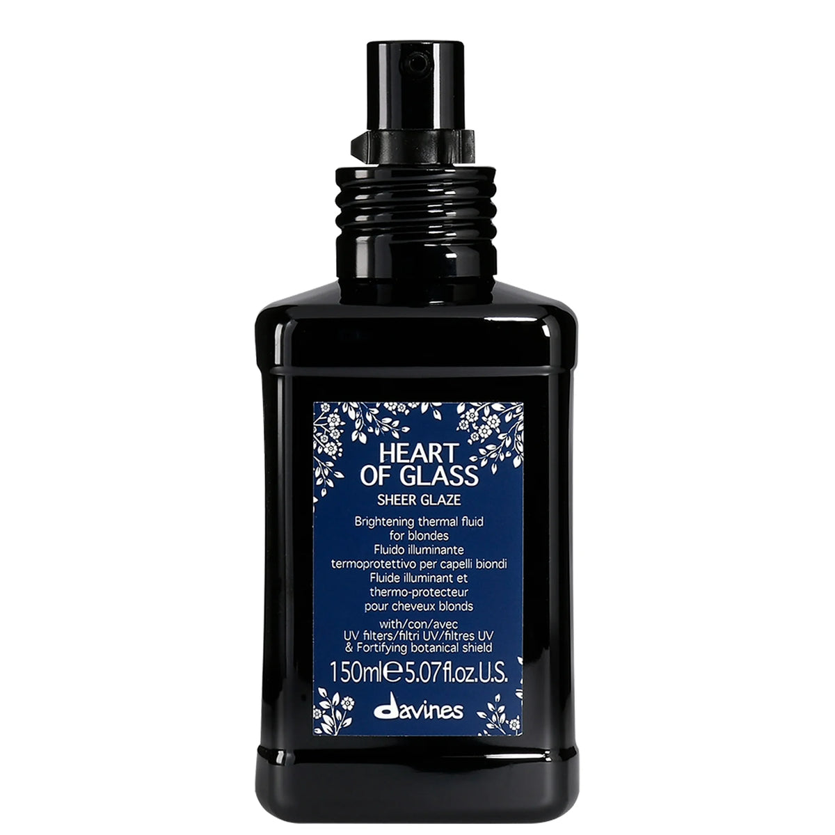 Davines Heart of Glass Sheer Glaze Blonde Brightening Fluid 150ml, clear pump bottle with silver label