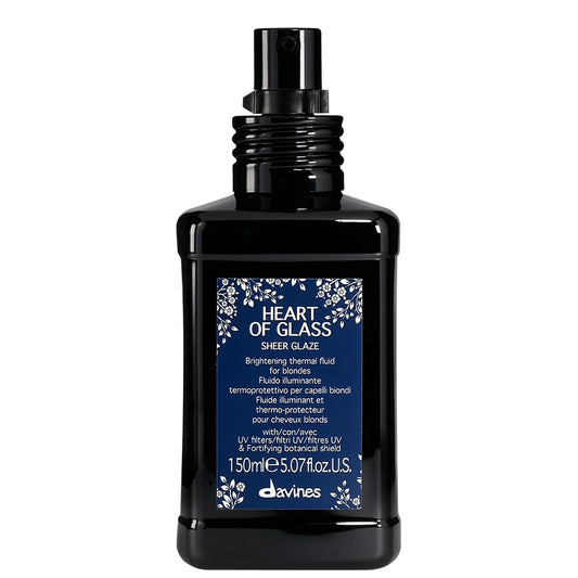 Davines Heart of Glass Sheer Glaze Blonde Brightening Fluid 150ml, clear pump bottle with silver label