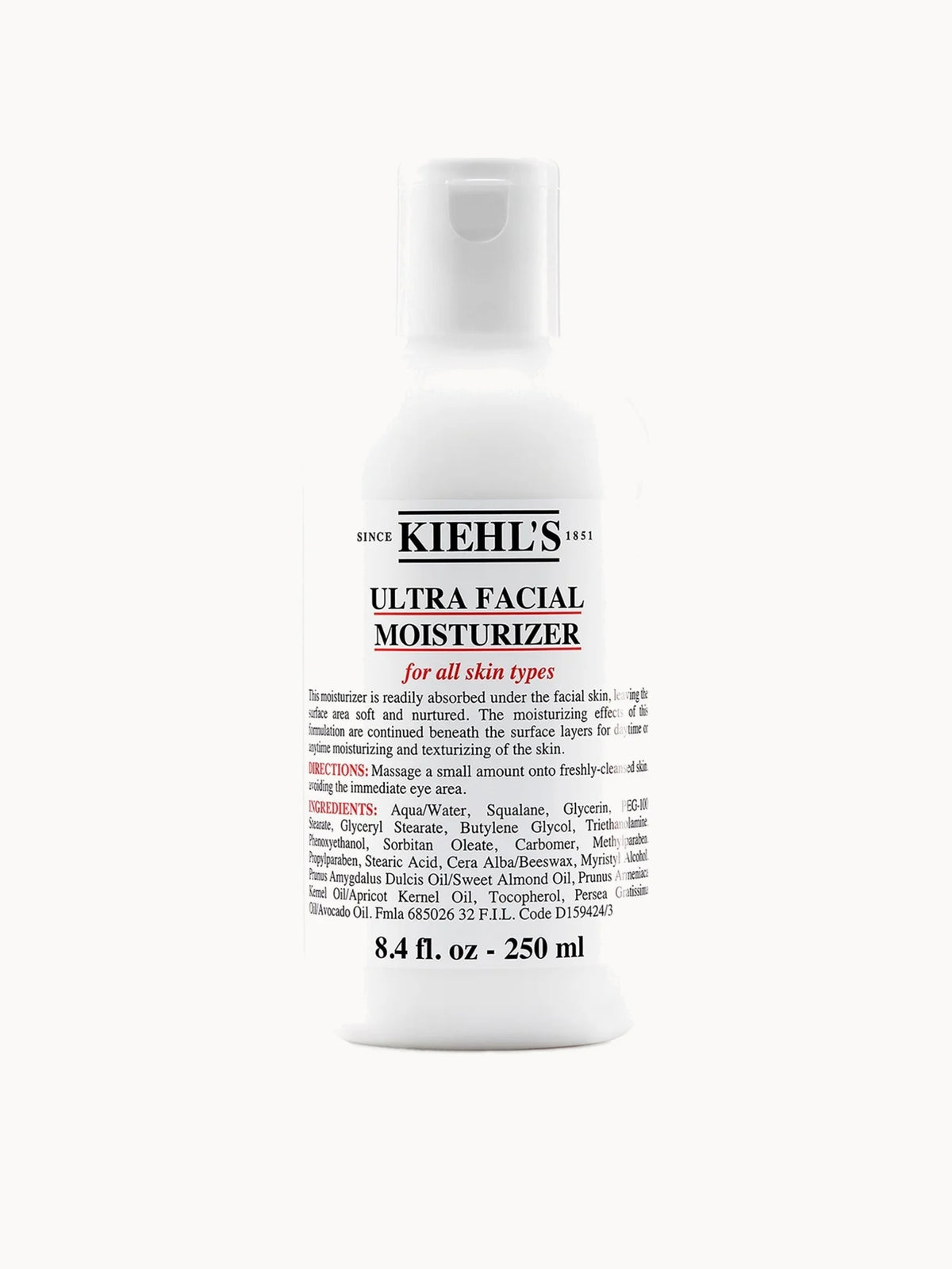 Kiehl's Ultra Facial Moisturizer 250ml - Super Size, large white jar with black cap and Kiehl's apothecary-style label