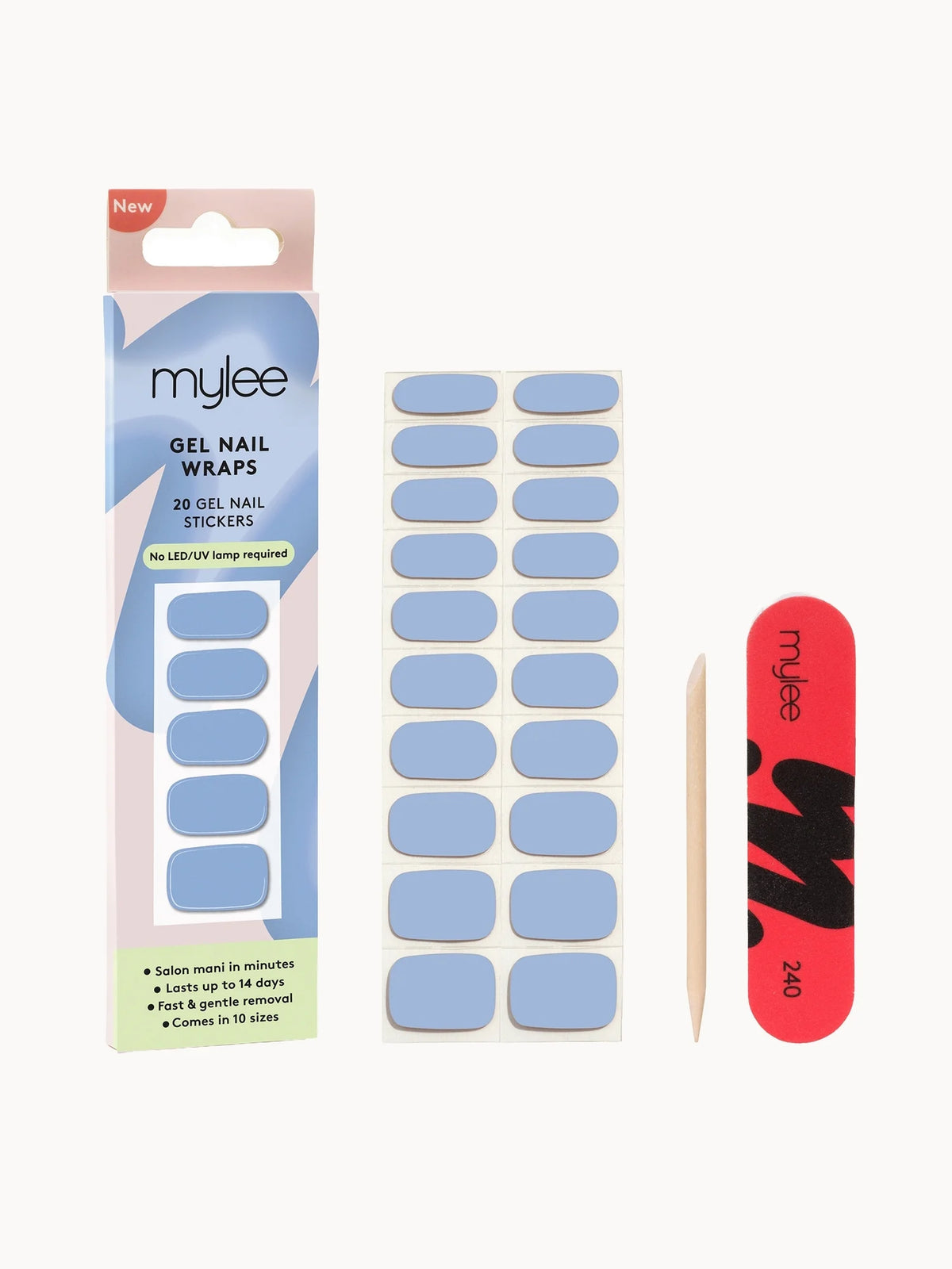 Mylee Gel Nail Wraps - Once In A Blue Moon, small pack with printed nail wrap sheet and Mylee branding