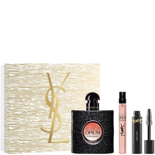 YSL Black Opium Eau de Parfum 50ml Gift Set black glitter bottle with complementary products in branded packaging