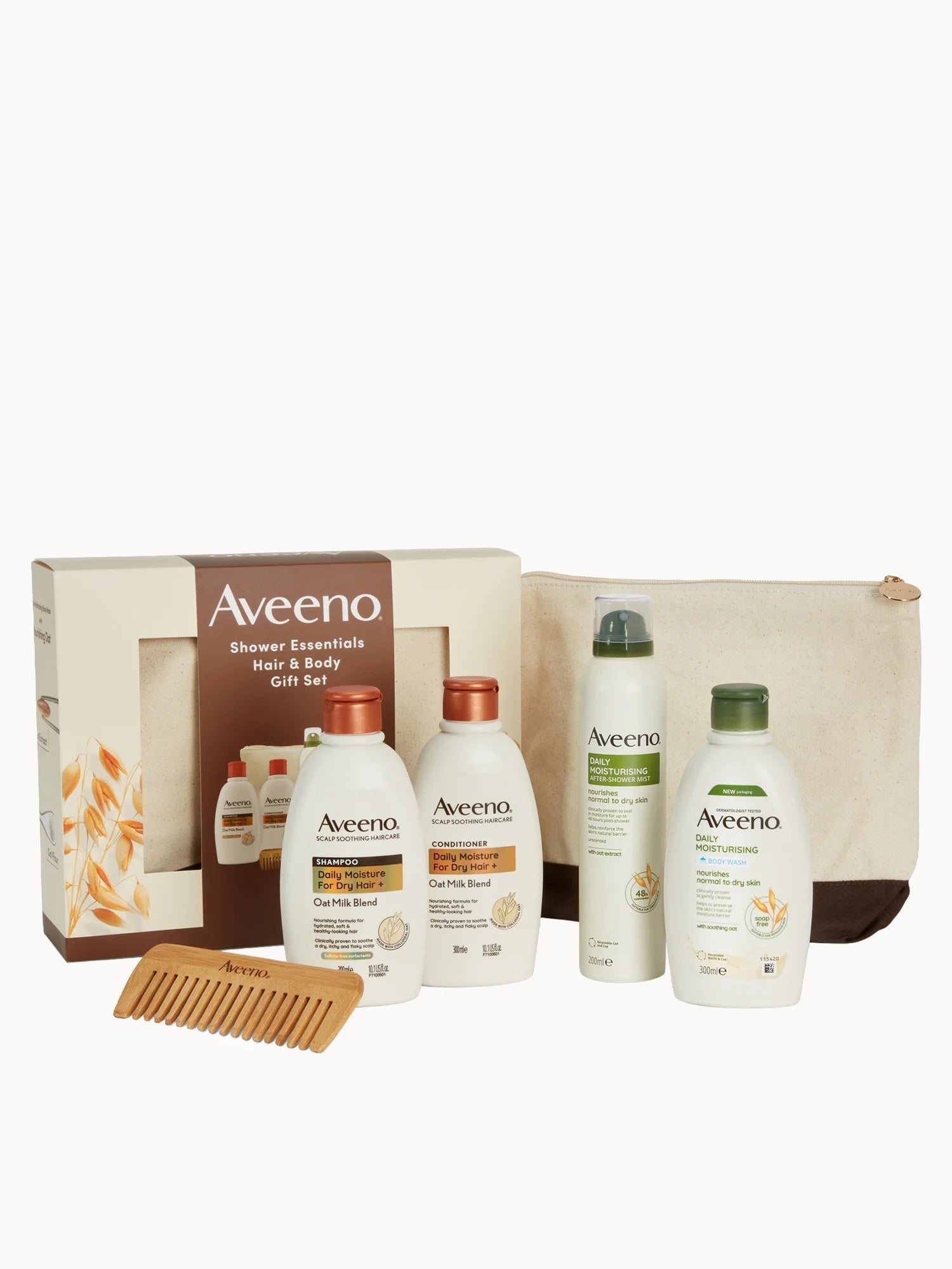 Aveeno Shower Essentials Hair & Body Gift Set — unboxed with minor pouch mark — genuine product