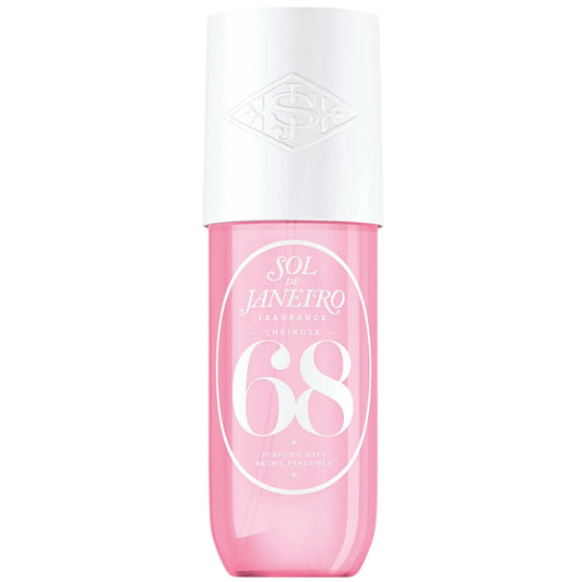 Sol de Janeiro Cheirosa 68 Perfume Mist 240ml — tropical floral spray with pink dragonfruit, lychee, jasmine and hibiscus over vanilla musk; large lilac bottle.
