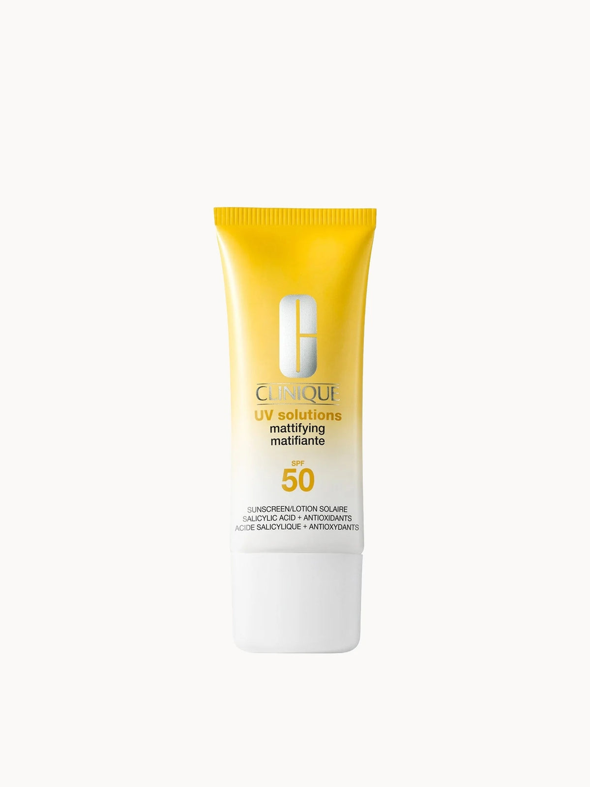 Clinique UV Solutions Mattifying Sunscreen SPF50 75ml, white pump bottle with green cap