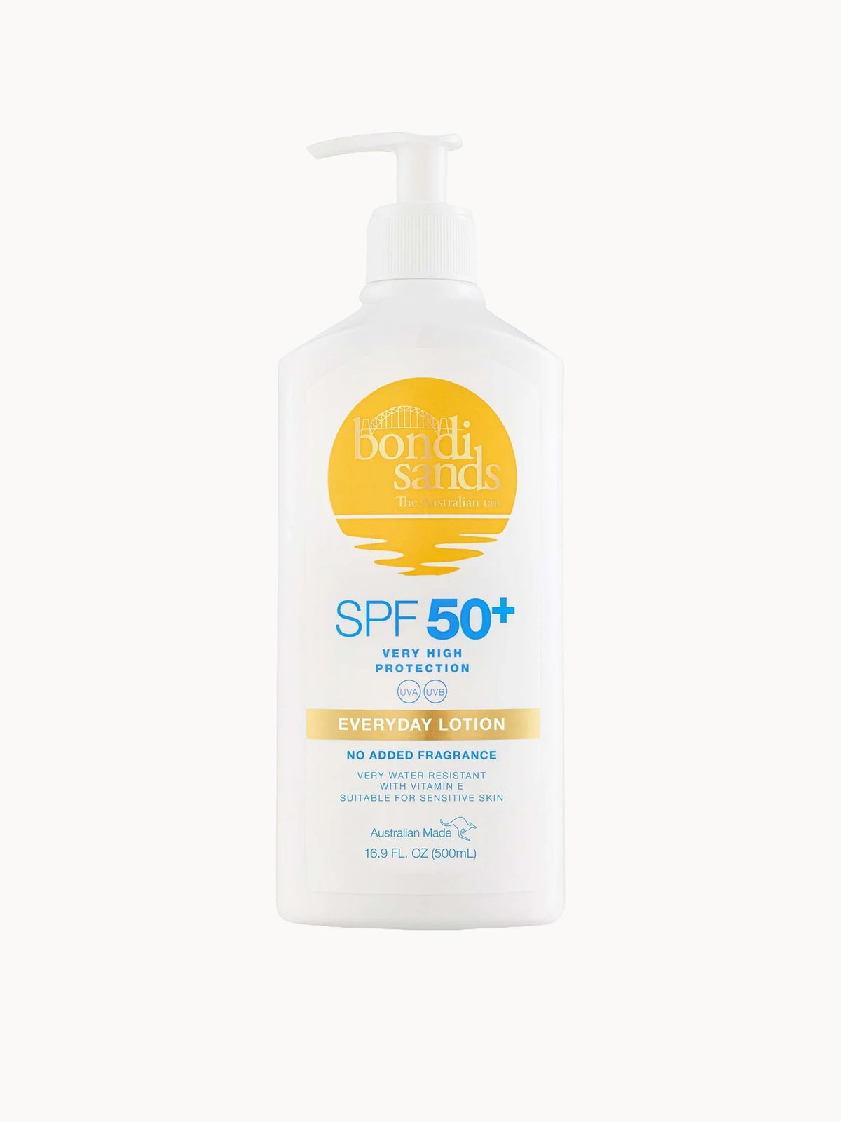 Bondi Sands SPF50+ Everyday Lotion 500ml, white and orange pump bottle
