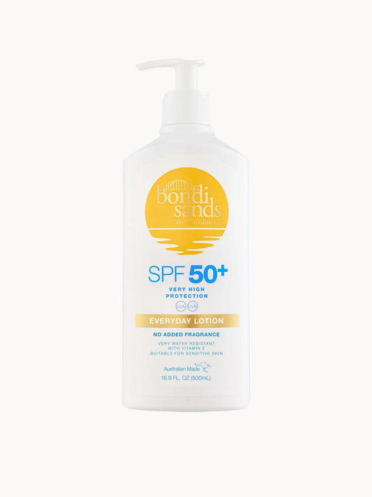 Bondi Sands SPF50+ Everyday Lotion 500ml, white and orange pump bottle