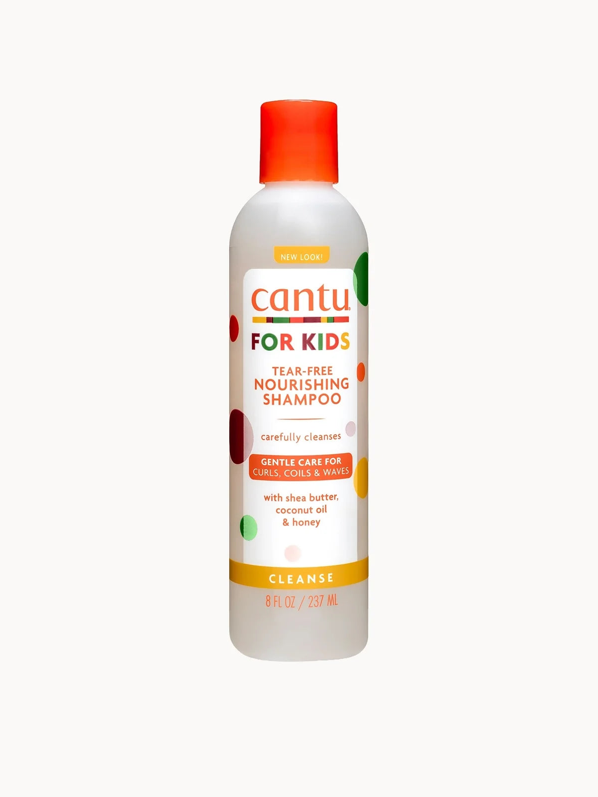Cantu Kids Care Nourishing Shampoo 237ml, white and orange pump bottle with shea butter artwork and Cantu Care for Kids branding