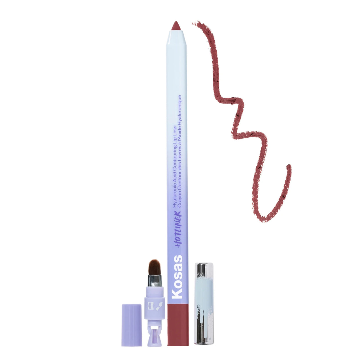 Kosas Hotliner Hyaluronic Acid Contouring Lip Liner - Beyond, slim black pencil with gold cap and Kosas minimalist branding