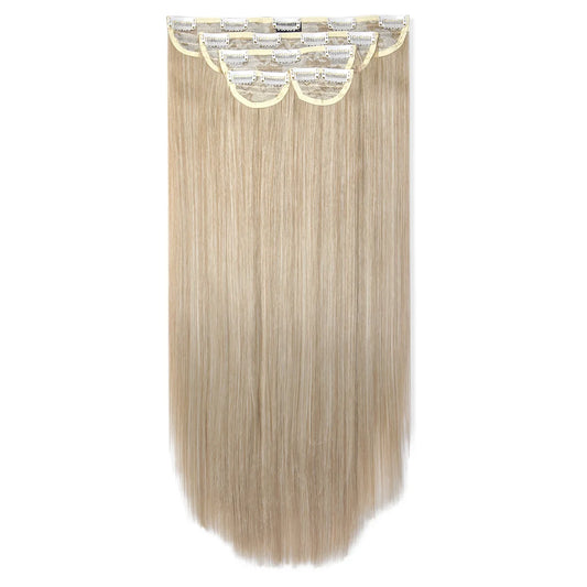 Clip-in straight hair extensions in California Blonde