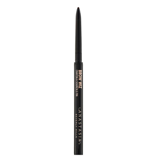 Anastasia Beverly Hills Brow Wiz Deluxe - Medium Brown, slim black retractable pencil with spoolie brush end and ABH gold logo